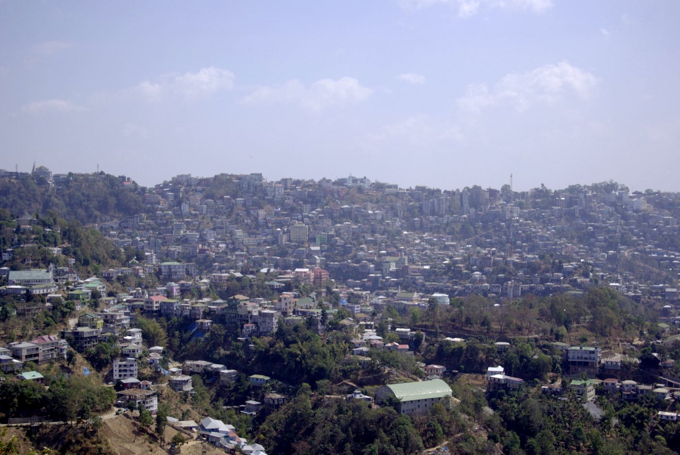 Houses of Aizawl spread along a ridgetop in Mizoram